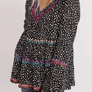 Savanna Jane Black Embroidered Top S Polka Dot Bell Shirt